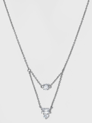 Silver Plated Multi Shape Cubic Zirconia Layered Necklace - A New Day™ Silver