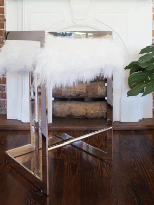 Emmett Counter Stool Nickel And White Mongolian Fur