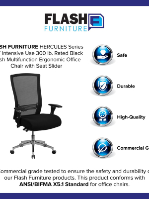 Flash Furniture Hercules Series 24/7 Intensive Use 300 Lb. Rated Multifunction Executive Swivel Ergonomic Office Chair With Seat Slider And Adjustable Lumbar