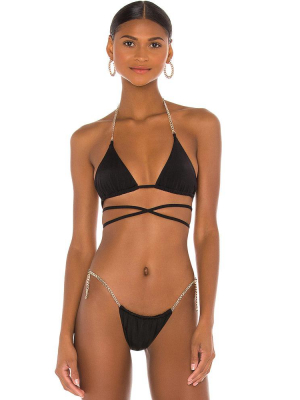 Sexy Fringe Chain String Slide Triangle Brazilian Two Piece Bikini Swimsuit