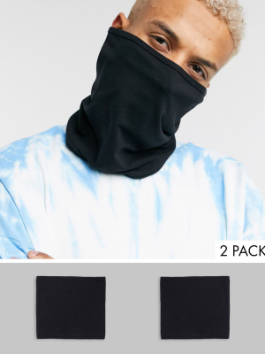 Asos Design 2 Pack Organic Cotton Snood Face Covering In Black Jersey