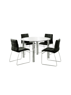 5pc Aneston Glass Top Chrome Leg Round Dining Table Setchrome/black - Iohomes