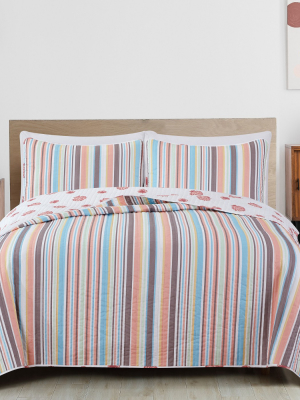 Great Bay Home Key Largo Coastal Beach Reversible Quilt Set