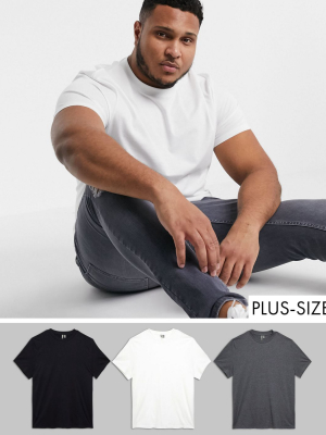 Asos Design Plus 3 Pack Organic T-shirt With Crew Neck