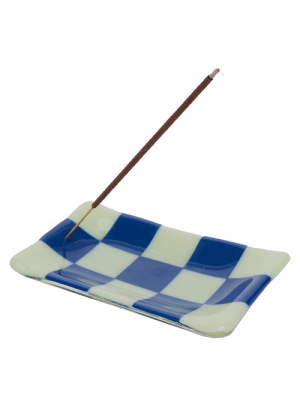 Glass Incense Tray - Indigo Artichoke Battenberg