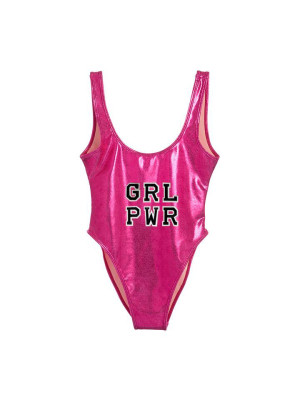 Grl Pwr [felt Letter Patch Metallic Swimsuit]