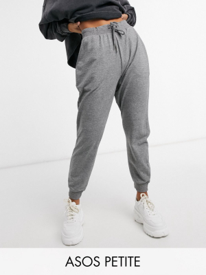 Asos Design Petite Basic Sweatpants With Tie In Organic Cotton In Charcoal Marl