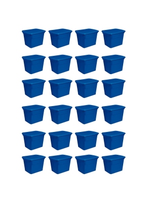 Sterilite 18 Gallon Plastic Stackable Storage Tote Container Box, Blue (24 Pack)