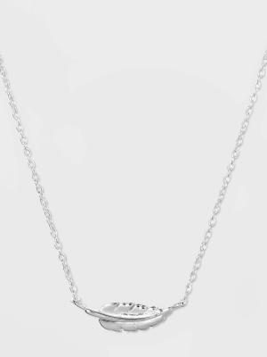 Sterling Silver Feather Station Necklace - Silver