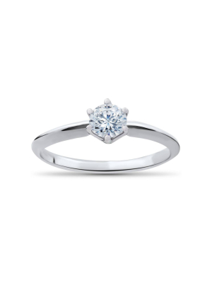 Pompeii3 1/3ct Round Diamond Solitaire Engagement Ring 14k White Gold Size 6 - Size 6