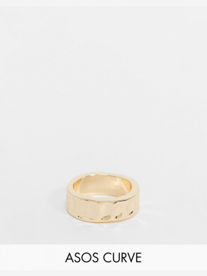 Asos Design Curve Ring In Hammered Design In Gold Tone