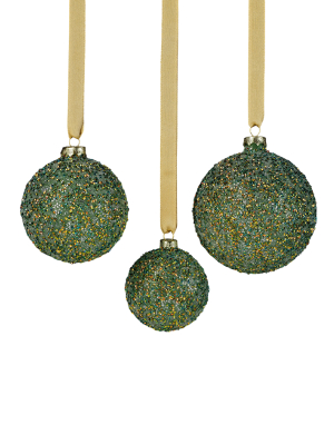 Beaded Glass Ball Ornament - Green