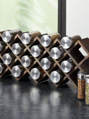 Grey Wash 18-jar Spice Rack With Stainless Caps