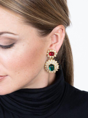 Ruby & Emerald Cabochon Drop Earrings