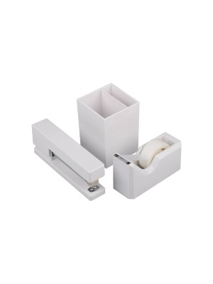 Jam Paper Stapler, Tape Dispenser & Pen Holder Desk Set White