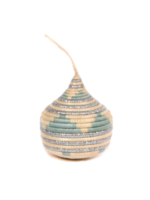 Handwoven Baskets By Blu Soft Blue + Silver Bulb Ornament