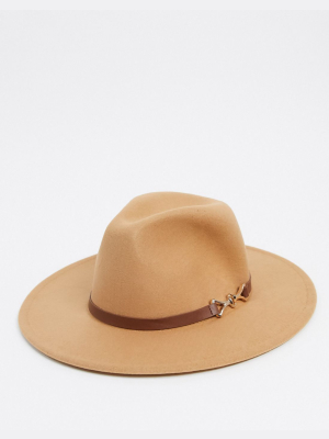 My Accessories London Fedora With Metal Buckle Detail In Camel