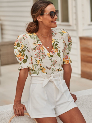 Kailey Floral Print Puff Sleeve Crop Top