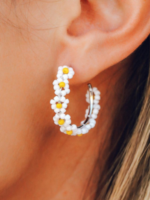 Beaded Flower Hoop Earrings