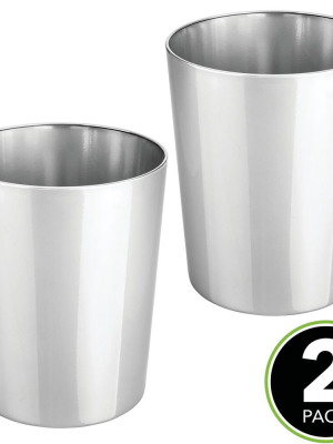 Mdesign Round Metal Small Trash Can Wastebasket, Garbage Bin, 2 Pack