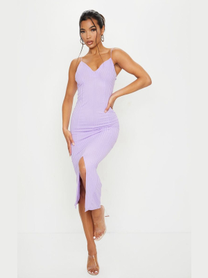 Lilac Strappy Plunge Ribbed Midaxi Dress