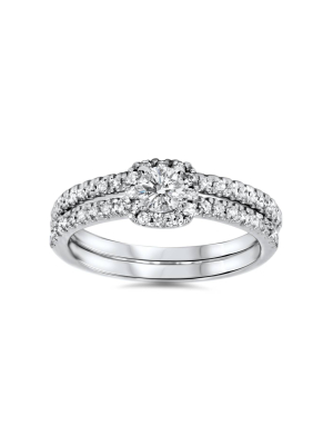 Pompeii3 3/4ct Diamond Cushion Halo Engagement Wedding Ring Set White Gold