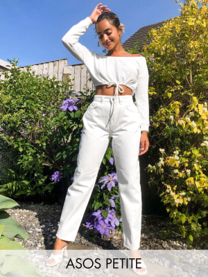 Asos Design Petite High Rise 'slouchy' Mom Jeans In Off White