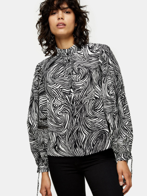 Black And White Zebra Print Tie Sleeve Top