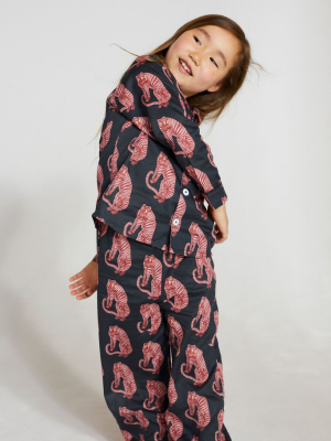 Kids’ Long Pyjama Set Sansindo Tiger Print Navy/pink