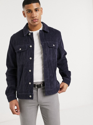 Asos Design Cord Western Jacket In Navy