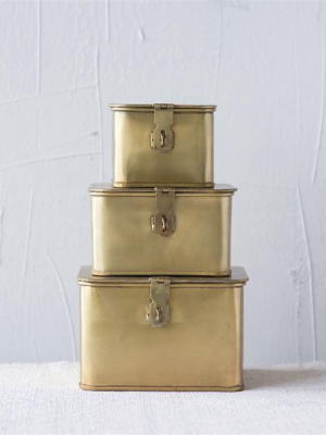 Set Of 3 Square Decorative Metal Boxes In Brass Finish