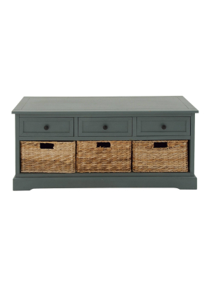 Wood Cabinet With Wicker Storage Basket Drawers Blue - Olivia & May