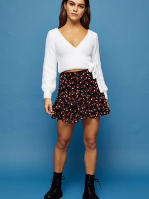 Petite Black Floral Print Flippy Mini Skirt