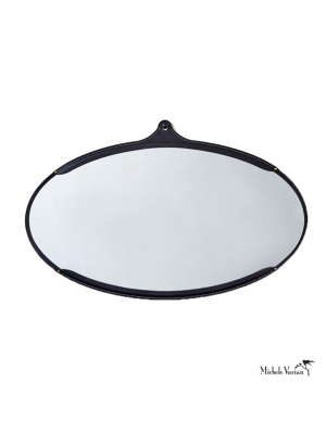 Black Leather Wide Oval Mirror