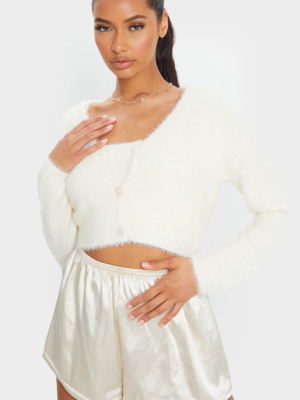 Cream Eyelash Knit Cropped Cardigan