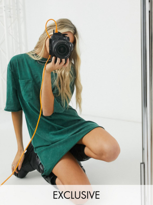 Reclaimed Vintage Inspired T-shirt Dress With Pocket In Dark Green