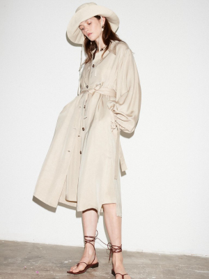 Taupe Tie Sleeve Trench