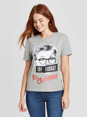 Women's Christmas Story Oh Fudge Short Sleeve Graphic T-shirt - Heather Gray