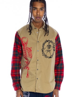 Silk Screened ‘flower Garland Multi' Khaki Plaid Shirt