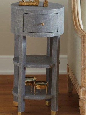 Claudette One Drawer Round Side Table Gray