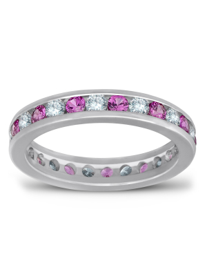 Pompeii3 1 1/2ct Pink Sapphire & Diamond Eternity Channel Set Wedding Ring 14k White Gold