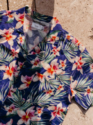 Vacation Bold Floral Shirt In Surf Blue