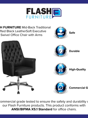 Flash Furniture Mid-back Traditional Tufted Leathersoft Executive Swivel Office Chair With Arms