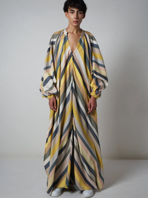 V-neck Multi-color Stripe Touareg Dress