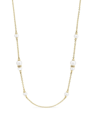 Shima Station Necklace With Freshwater Pearls And Diamonds In 18k