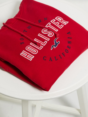 Hollister Logo Hoodie In Red