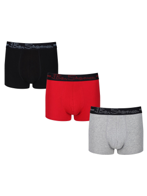 Clay Men's 3-pack Fitted Boxer-briefs - Black/grey Marl/red