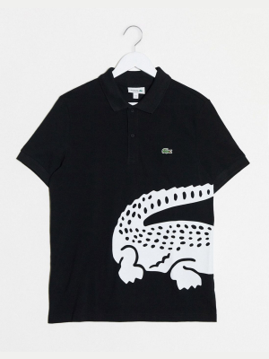 Lacoste Pique Polo With Large Croc Logo In Black