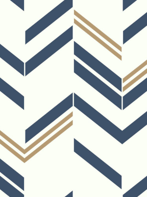 Chevron Stripe Peel & Stick Wallpaper In Blue By Roommates For York Wallcoverings