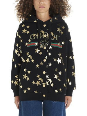 Gucci Stars And Moon Logo Print Hoodie